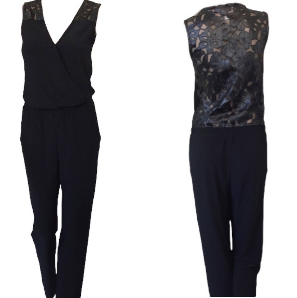 Cache Black faux leather jumpersuit  size 10